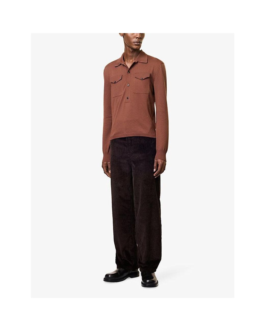 Bottega Veneta Brown Technical Knitted Wool Blend Polo Top for men
