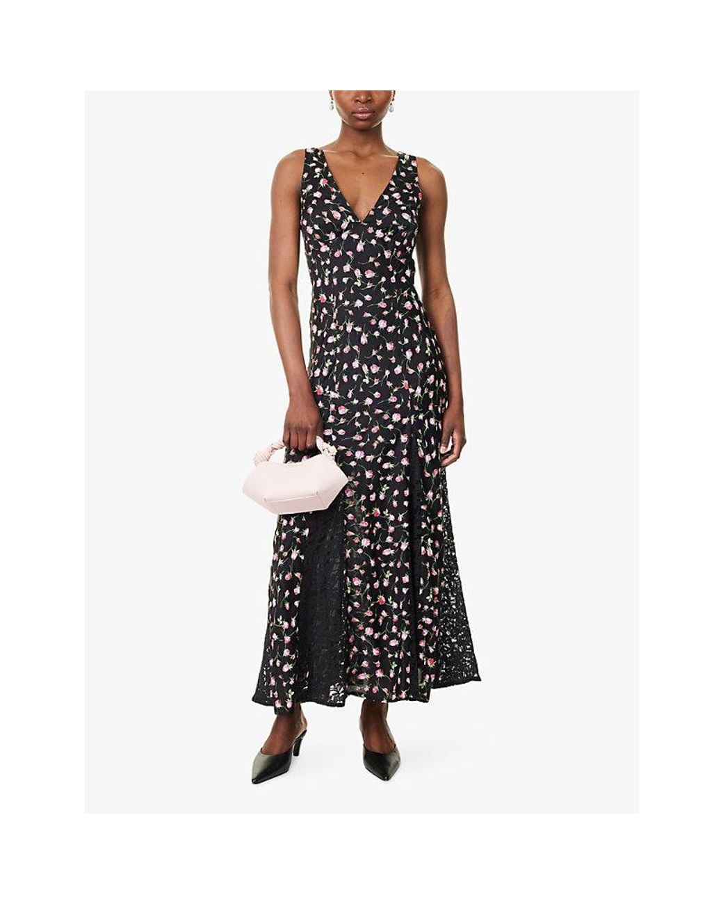 Damson Madder Black Genevieve Floral-Print Woven Midi Dress
