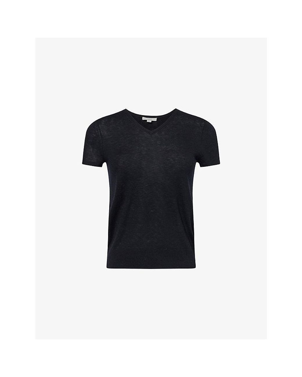 Vince Blue V-Neck Short-Sleeve Wool Top