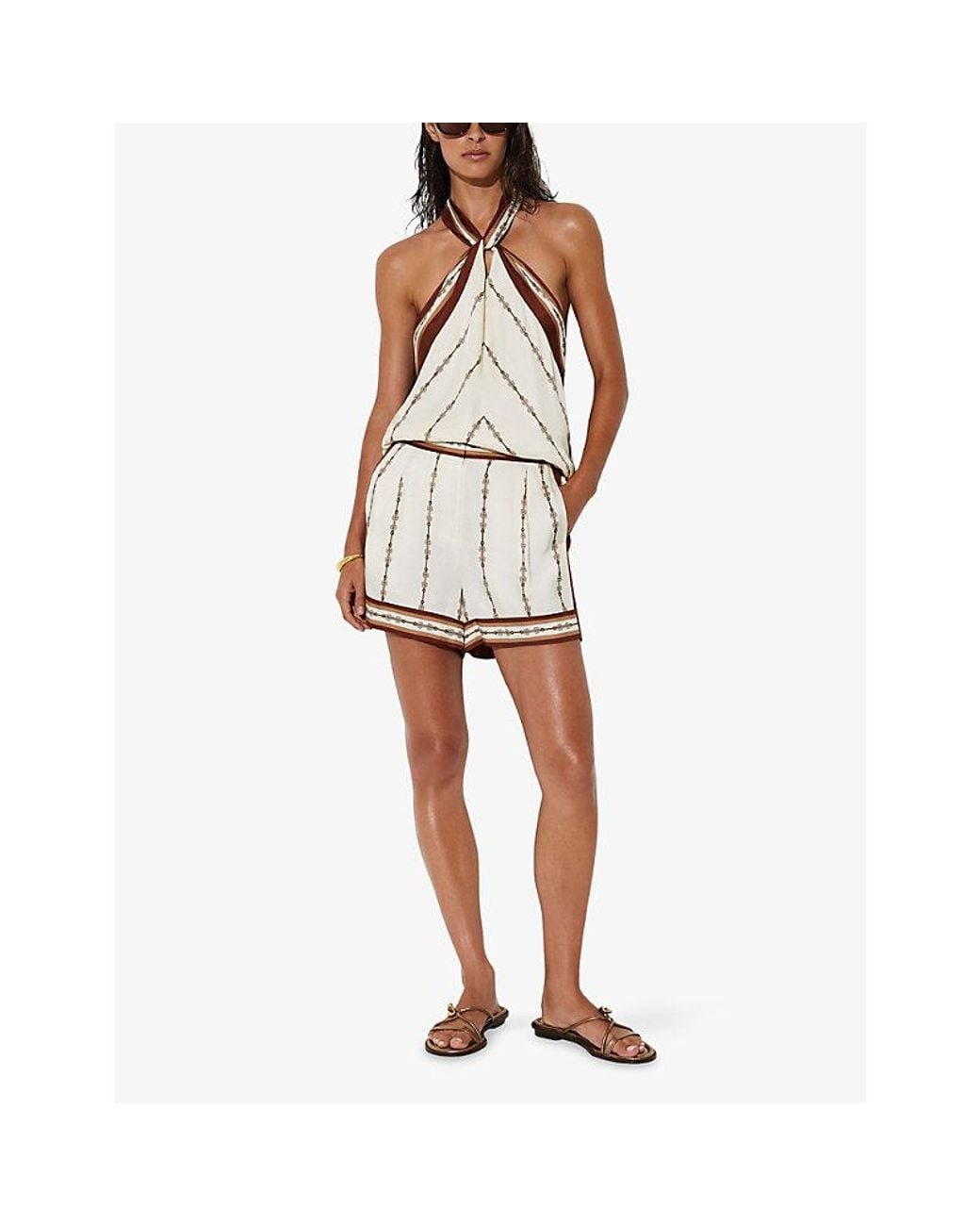 Reiss White Jayce Chain-Print Satin Shorts