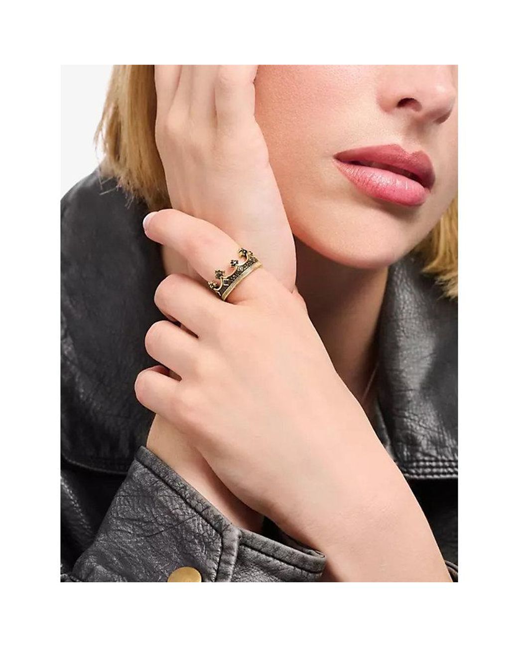 Thomas Sabo Black Rebel Kingdom Crown Sterling And Zirconia Ring