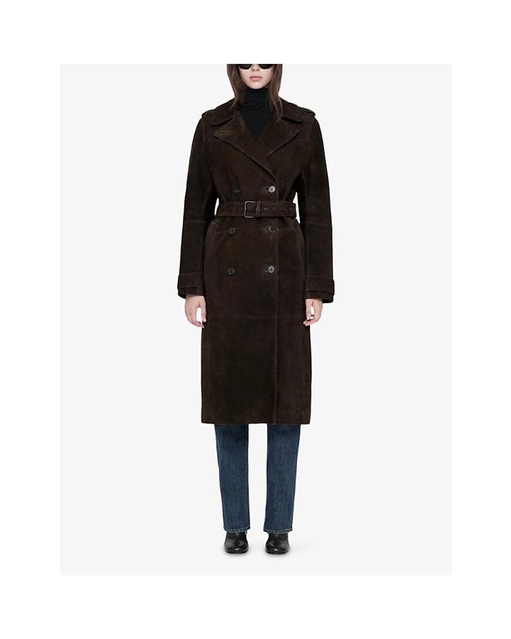AllSaints Black Fango Lapel-Collar Suede Coat
