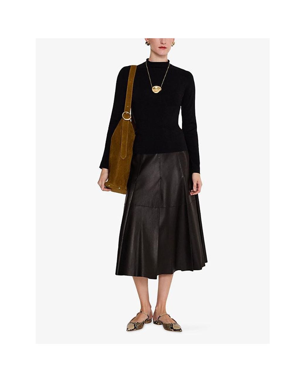 Joseph Black Lola High-Neck Long-Sleeve Silk Top
