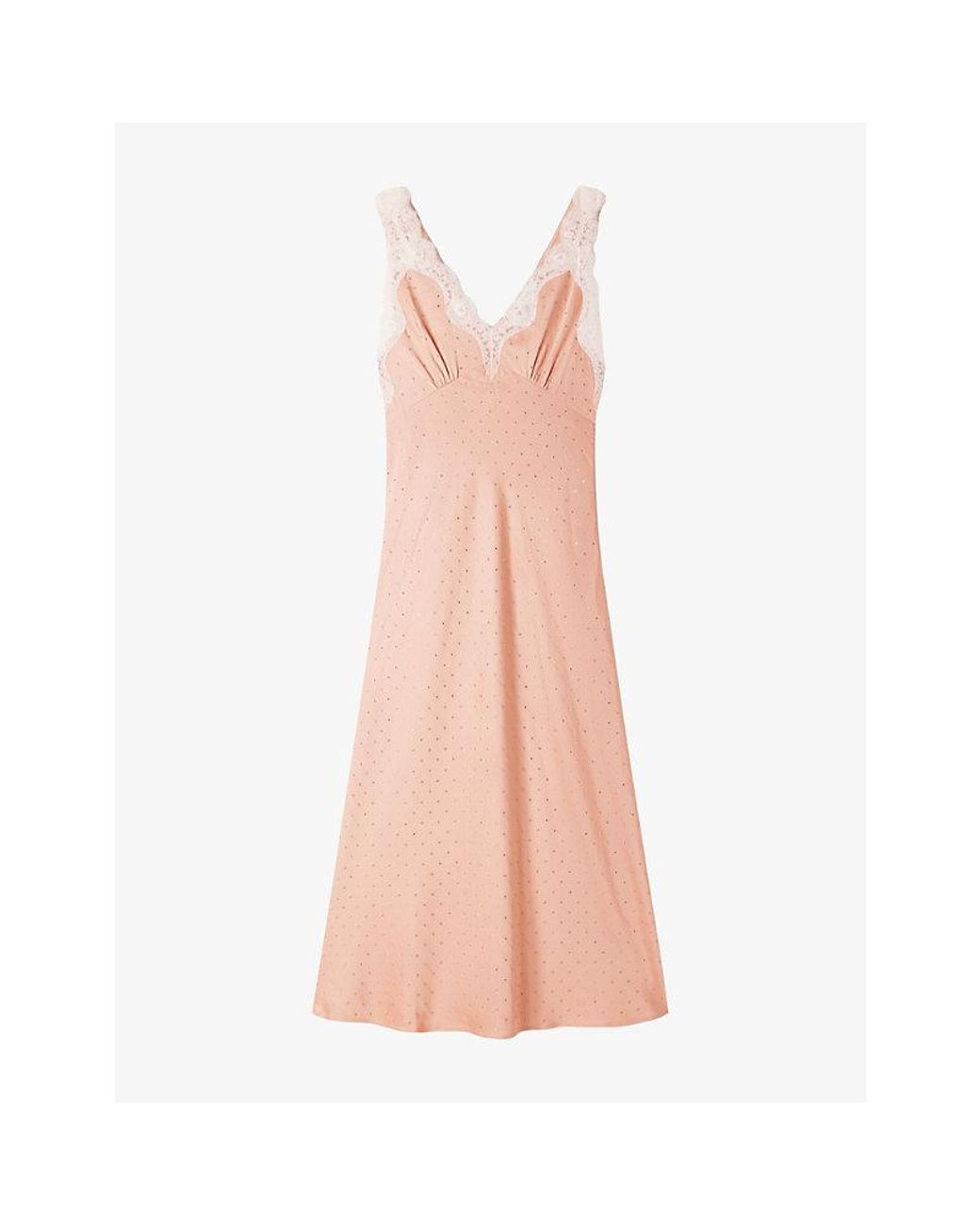 Sandro Pink Rhinestone V-Neck Woven Midi Dress