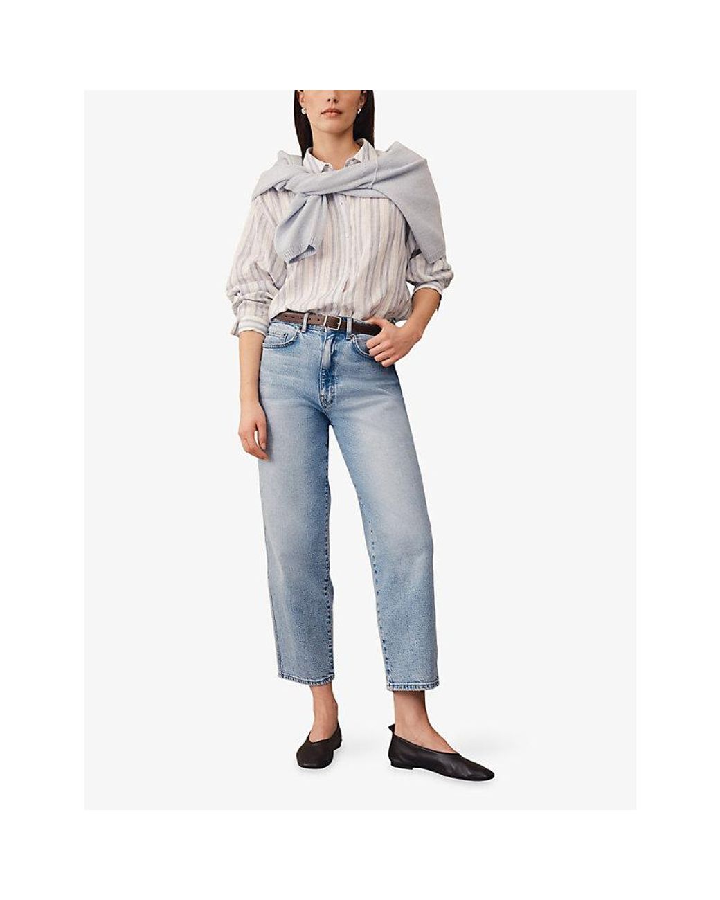The White Company White Striped Oversized-Fit Linen Shirt