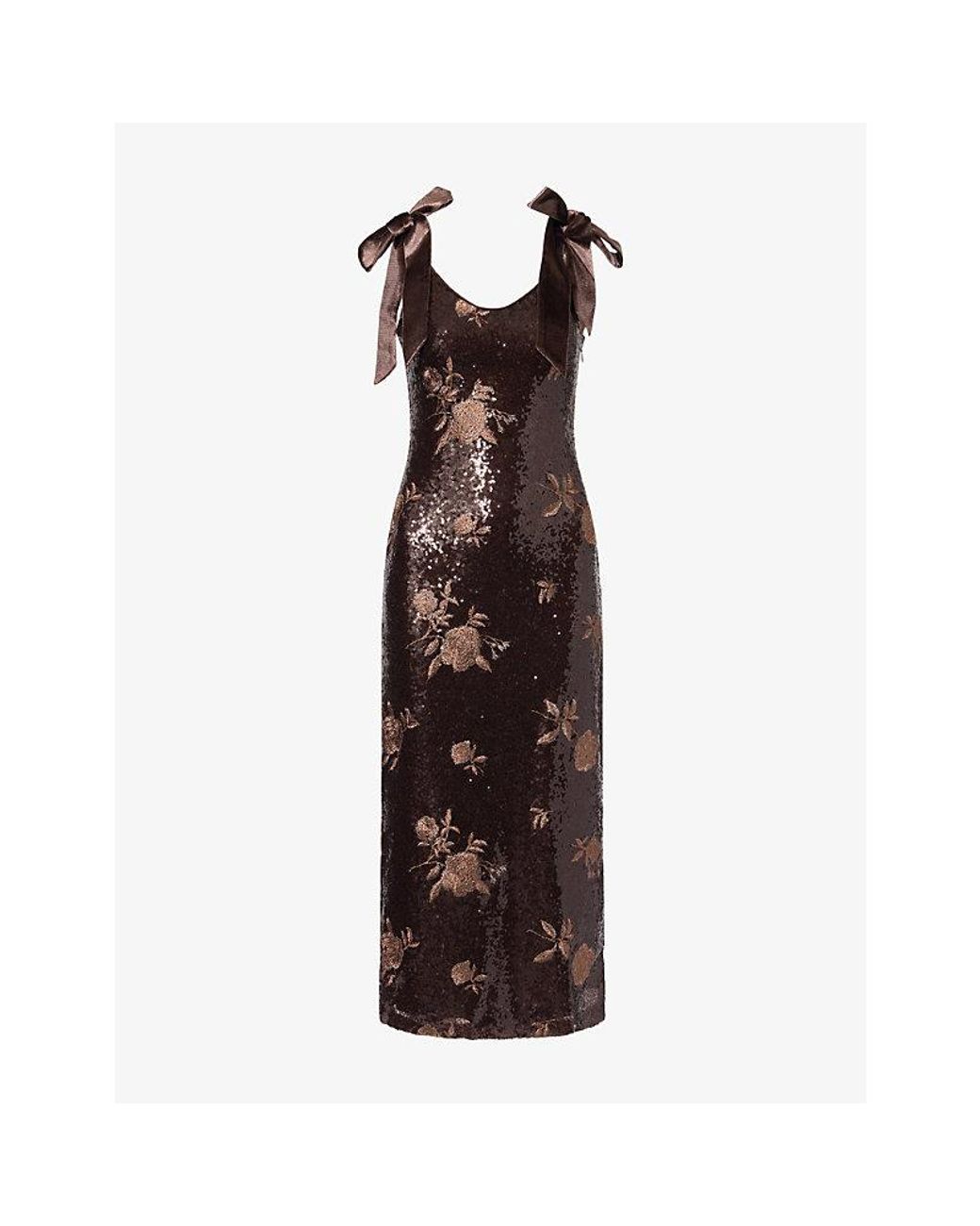 Pretty Lavish Brown Romy Tie Sequin Midaxi Dress