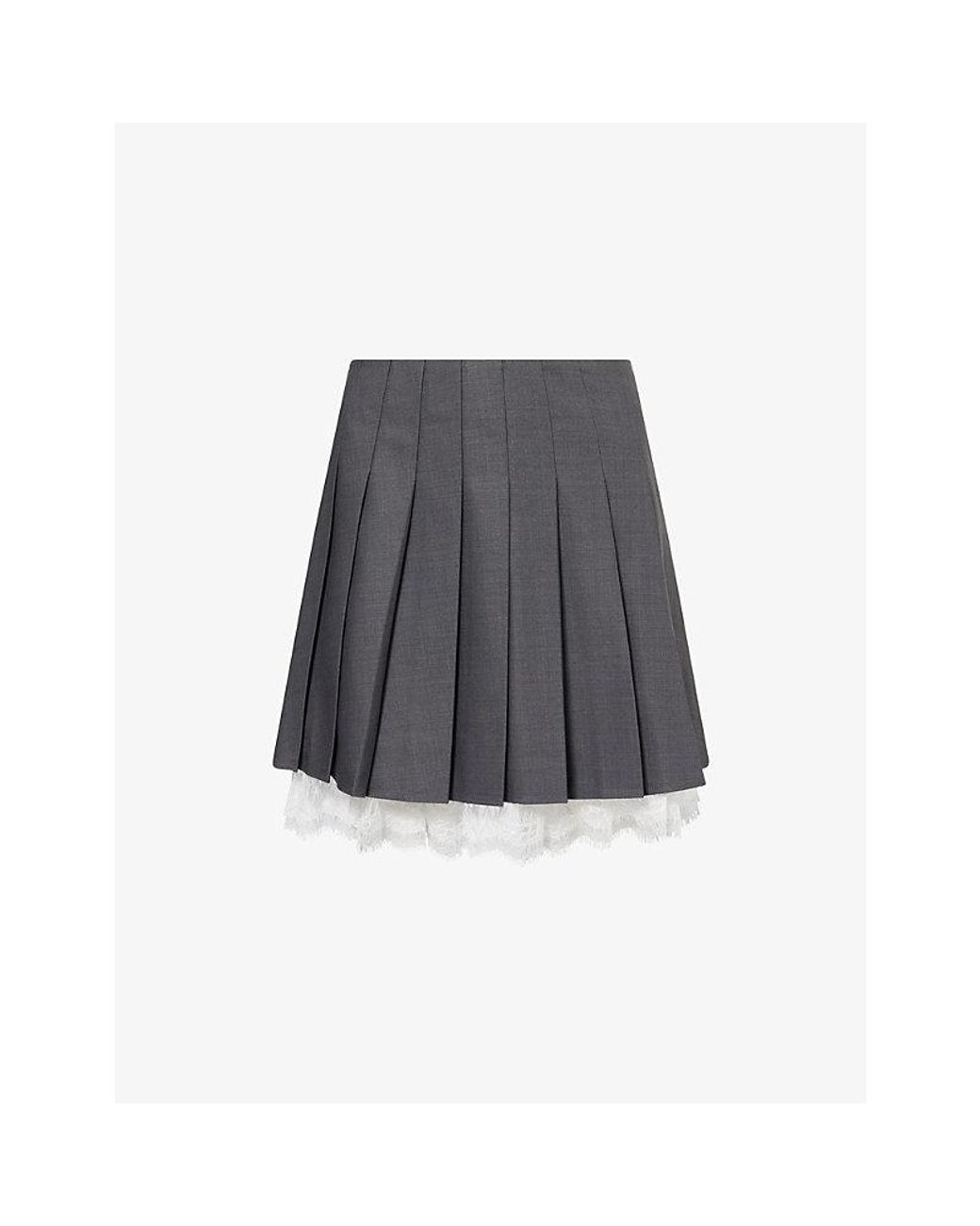 Self-Portrait Gray Pleated Lace Mini Skirt