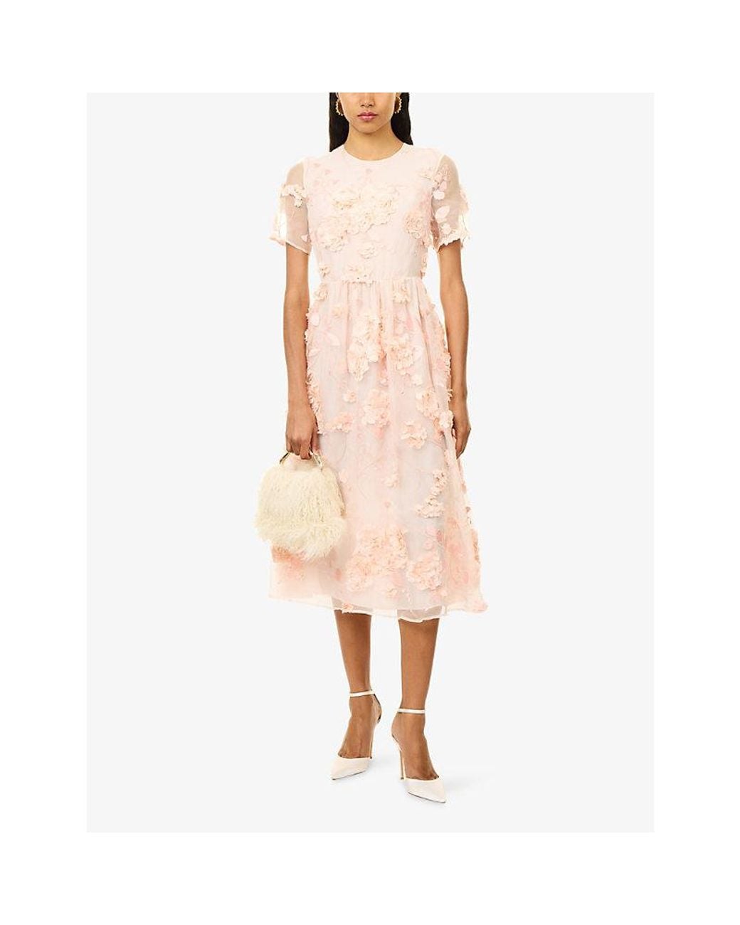 Huishan Zhang Pink Carolina Floral Silk Midi Dress