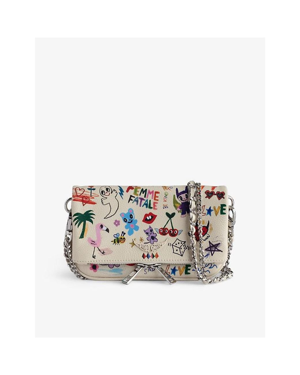 Zadig & Voltaire Rock Nano Graphic-print Leather Clutch Bag Zadig & Voltaire Rock Nano Graphic-print Leather Clutch Bag