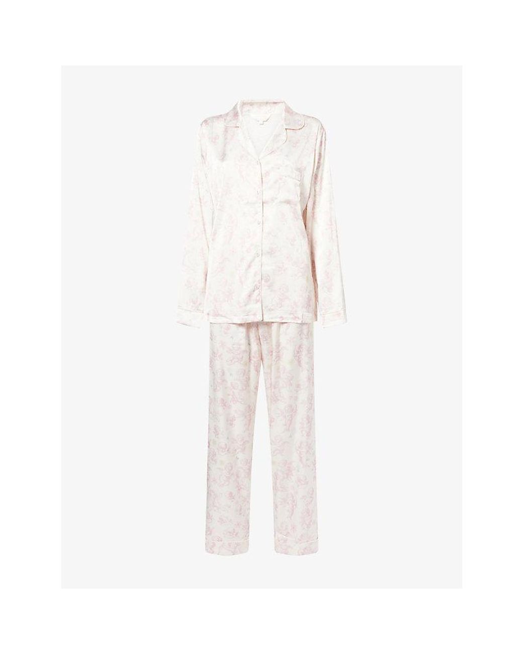 THE NAP CO White Printed Long-Sleeve Satin Pyjama Set