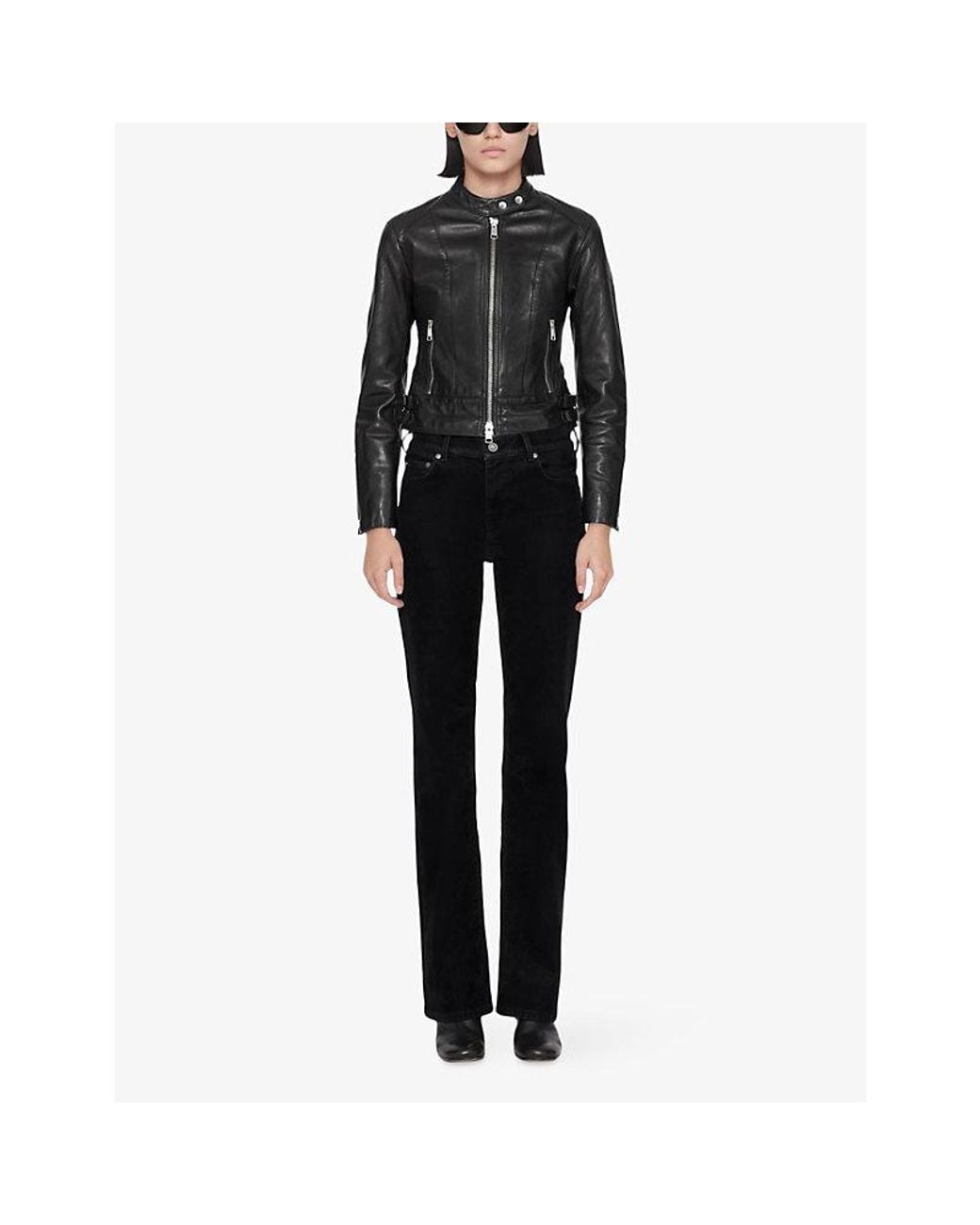 AllSaints Black Comet Cropped Leather Biker Jacket