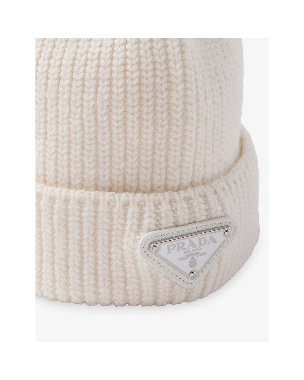 Prada White Wool And Cashmere Beanie for men
