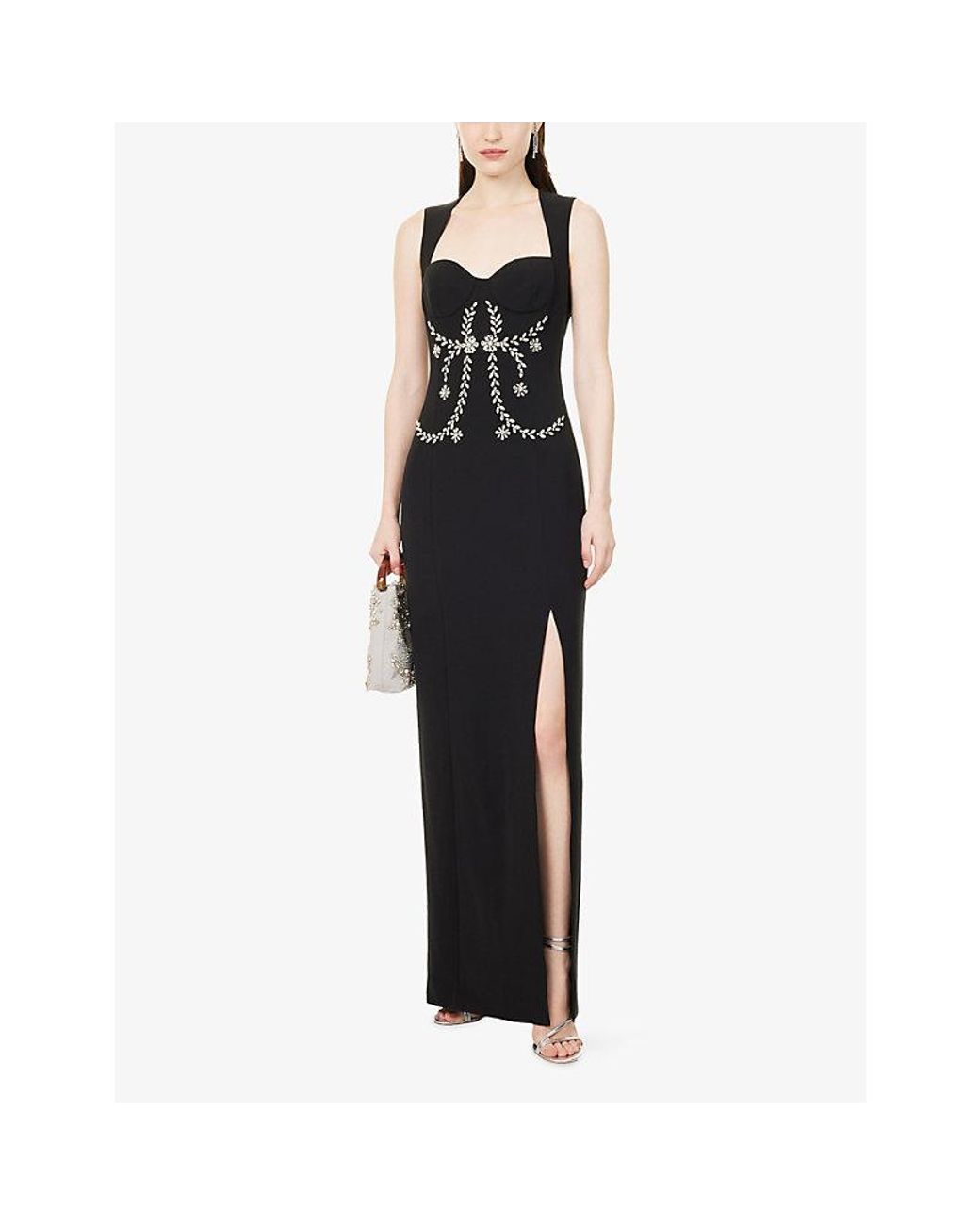 Huishan Zhang Black Izmara Jewel-Embellished Woven Midi Dress