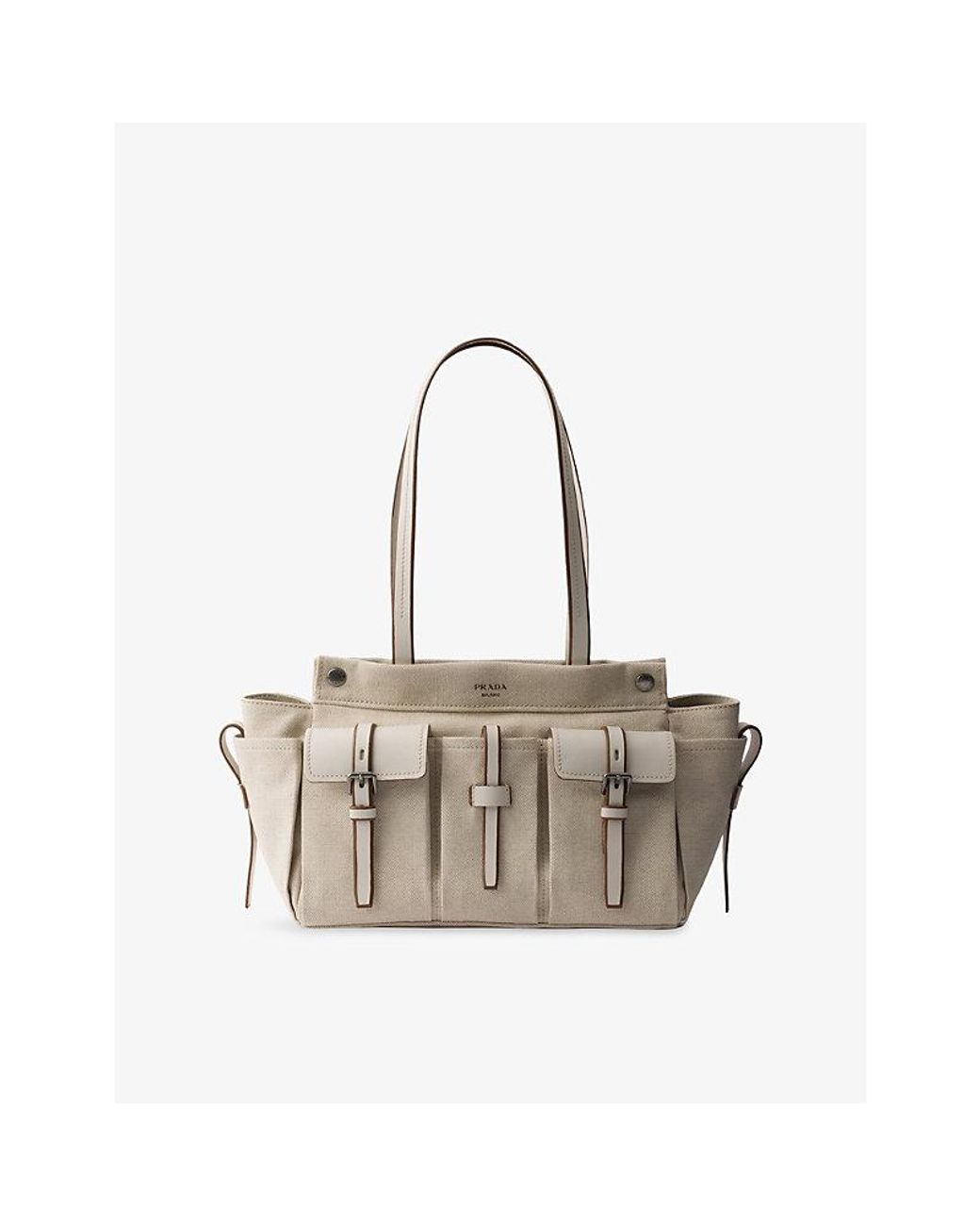 Prada White Route Large Canvas And Leather Tote Bag