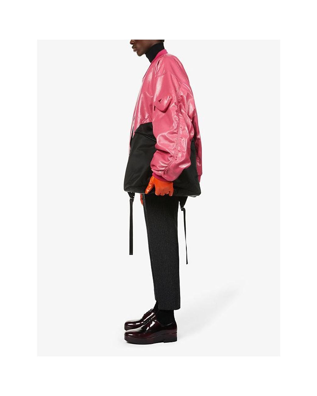 Prada Pink Oversized Leather Bomber Jacket for men