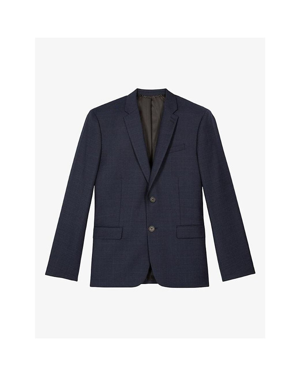 The Kooples Blue Notch-Lapel Slim-Fit Wool Blazer for men