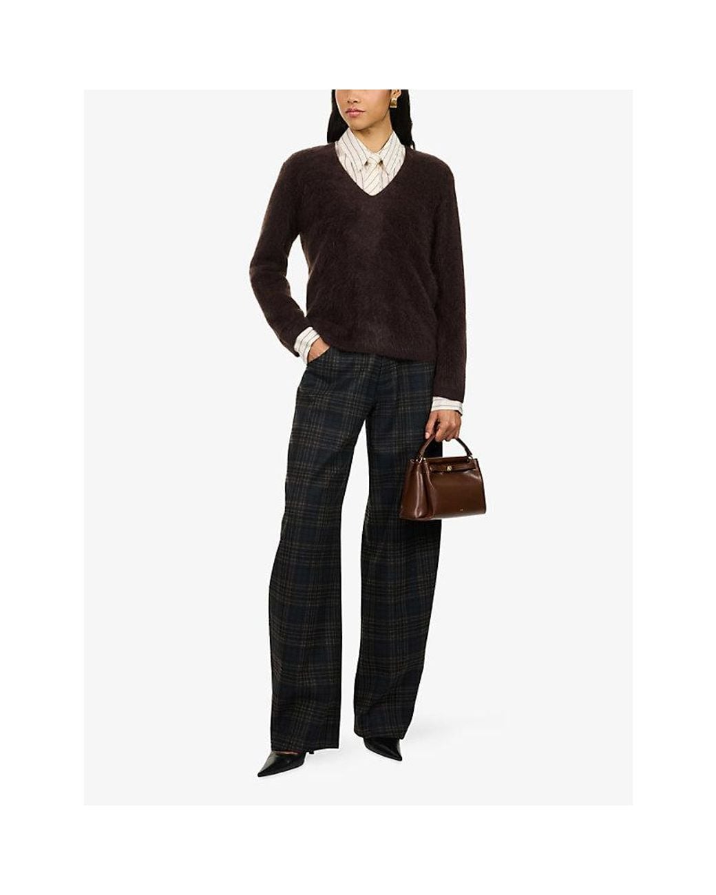 ME+EM Brown V-Neck Brushed Cashmere Jumper