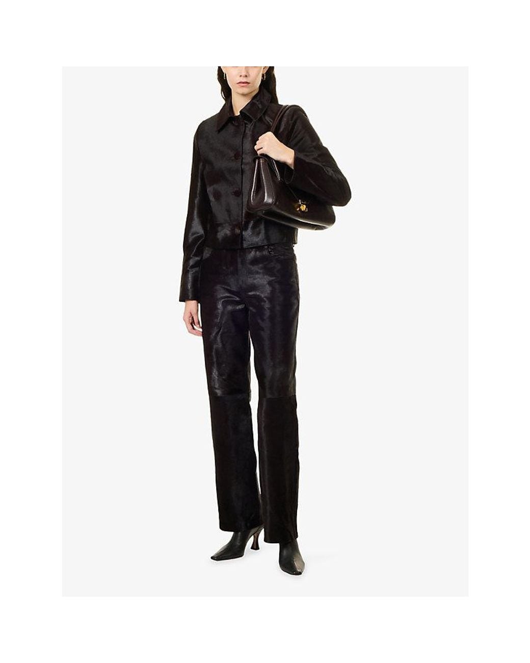 Nour Hammour Black Hadley Long-Hair Leather Jacket