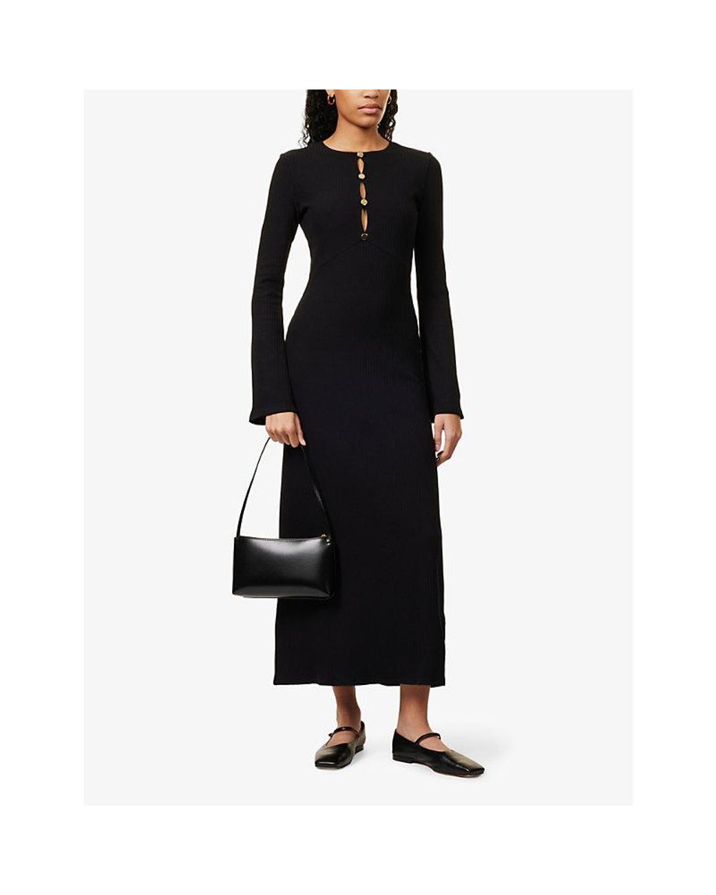 Reformation Hayden Long-Sleeves Knitted Midi Dress in Black | Lyst UK