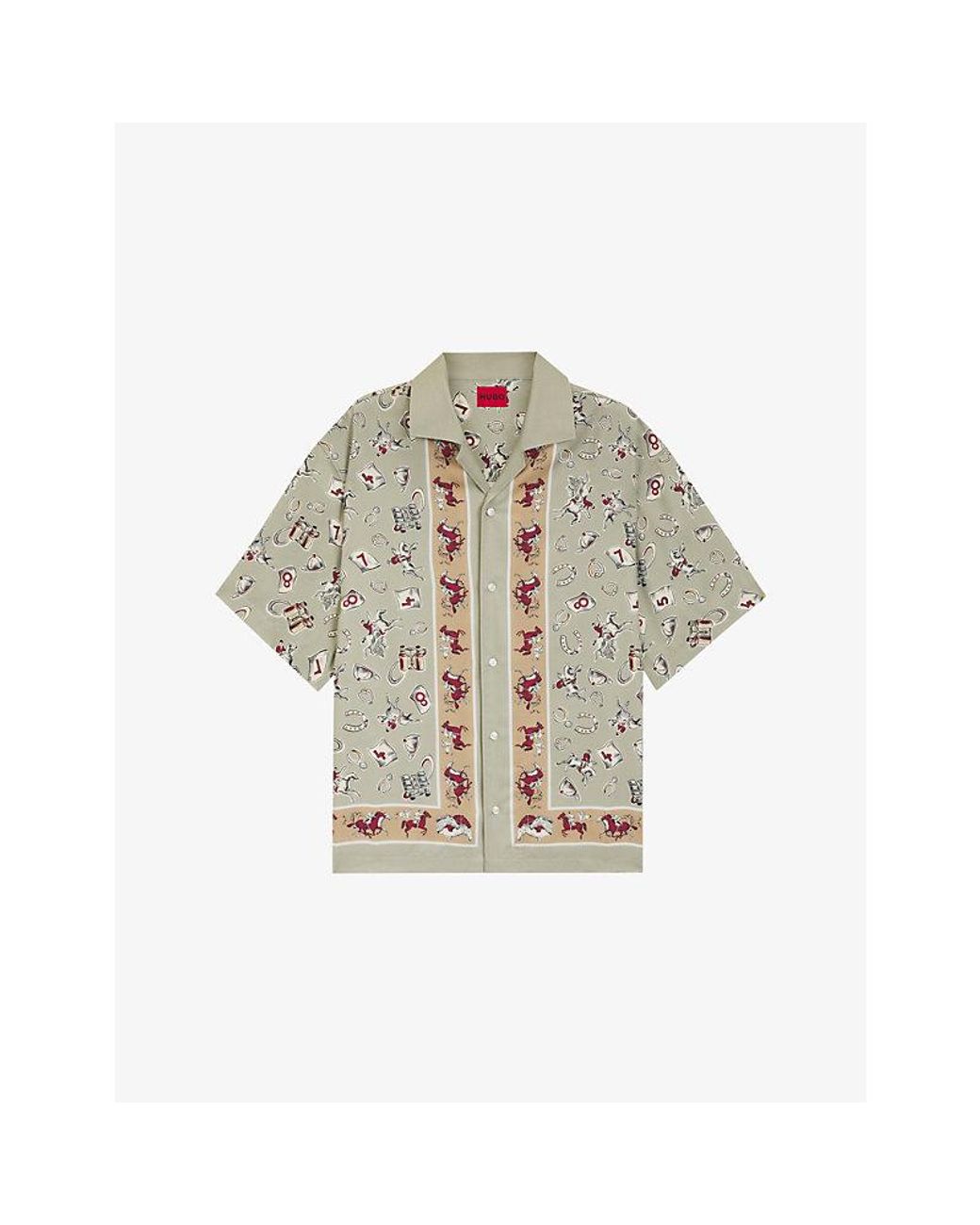 HUGO Multicolor Horse-Print Oversized-Fit Woven Shirt for men