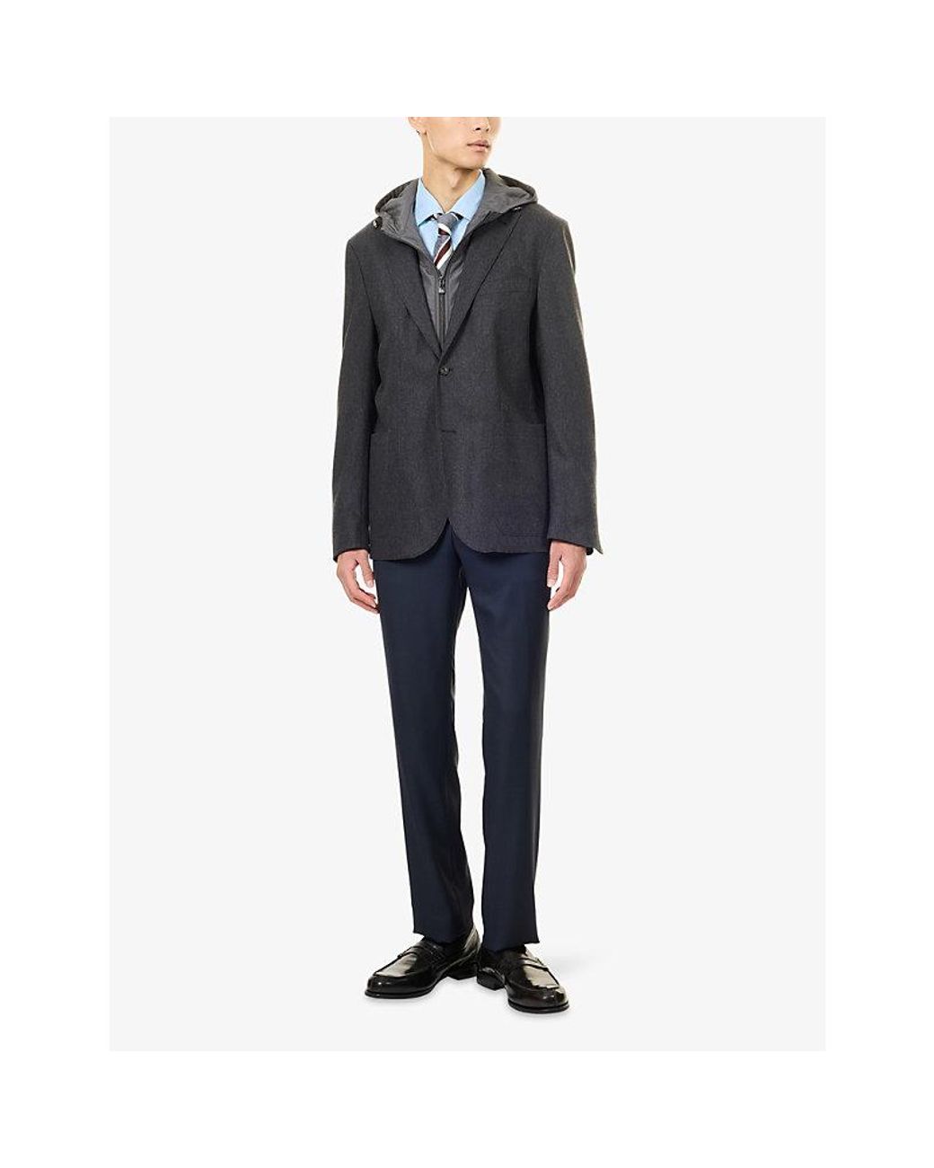 Corneliani Black Hooded Cashmere-Flannel And Wool Jacket for men