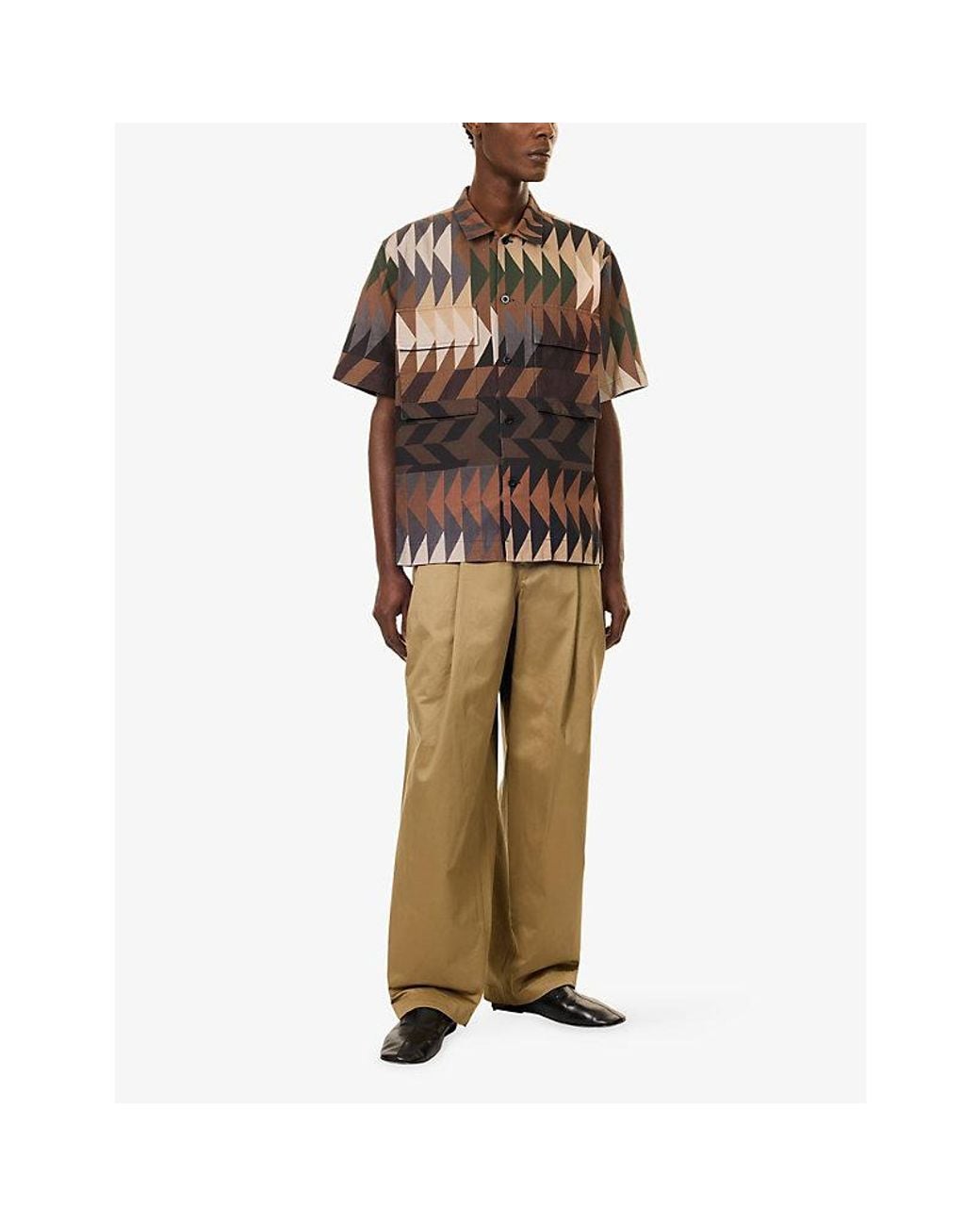 Sacai Natural Double-Pleated Wide-Leg Cotton Chinos for men