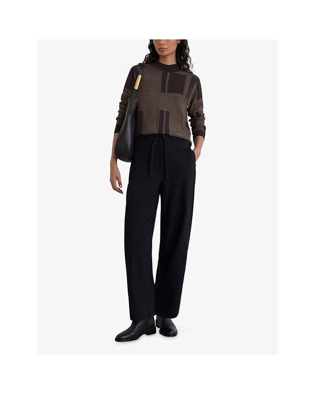 Reiss Brown Faro Mock-Neck Jacquard-Knit Jumper