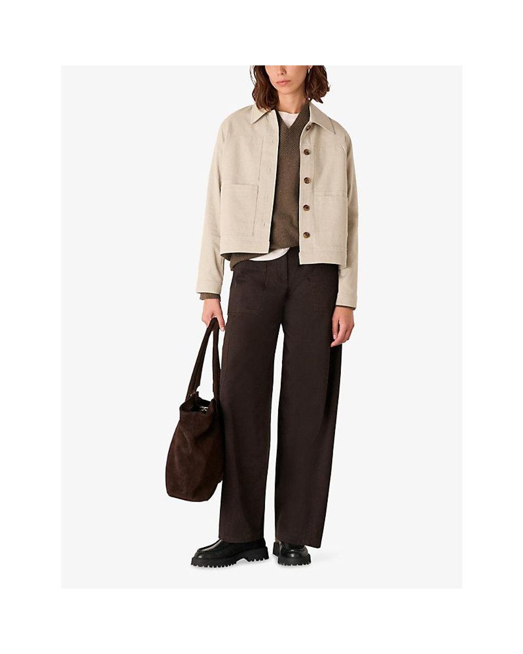 Whistles Natural Mia Four-Pocket Cotton-Blend Jacket