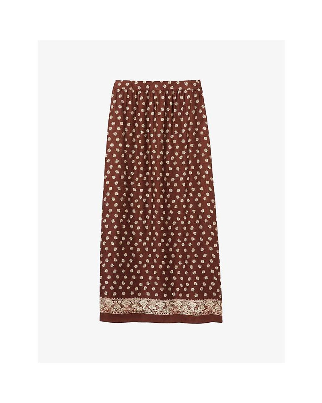 Claudie Pierlot Brown Flowy Graphic-Print Woven Maxi Skirt