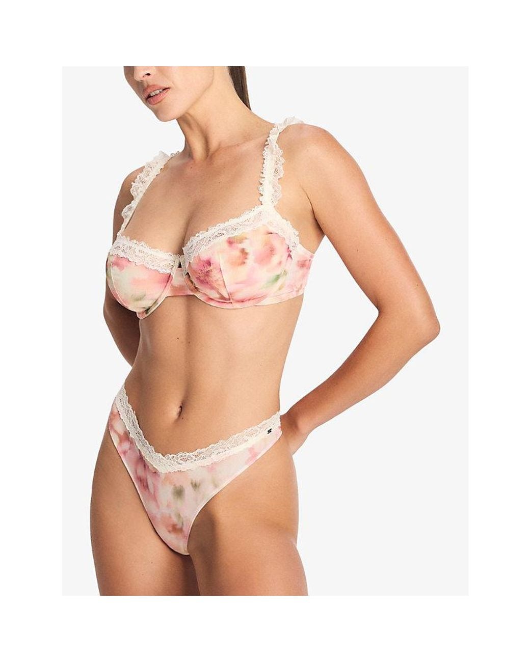 Savage x Fenty Pink Bare Flower Unlined Balconette Mesh Bra