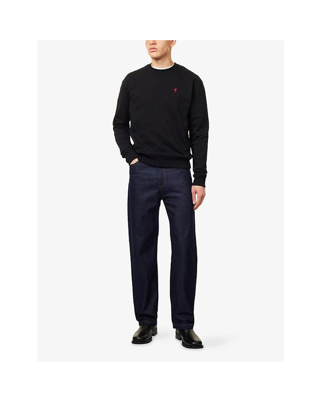 AMI Black Adc Logo-Embroidered Cotton-Jersey Sweatshirt for men