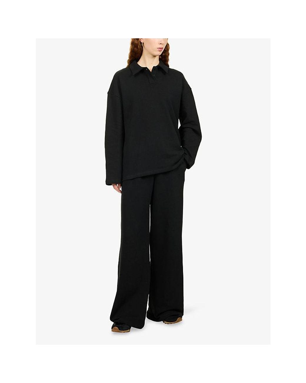 4th & Reckless Black Marigold Wide-Leg Cotton-Jersey Jogging Bottoms