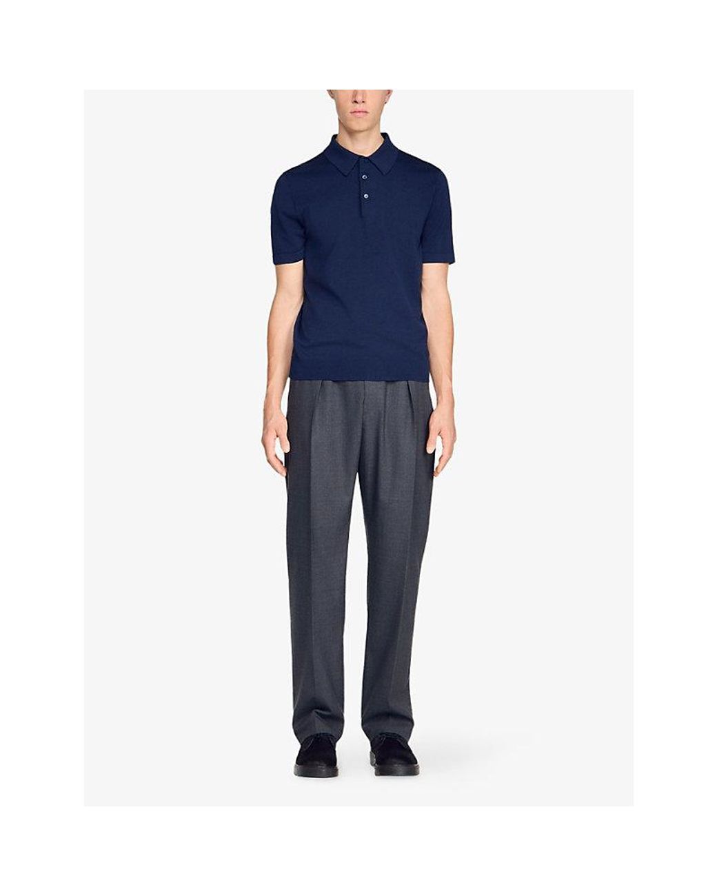 Sandro Blue Classic-Fit Cotton And Silk-Blend Polo for men