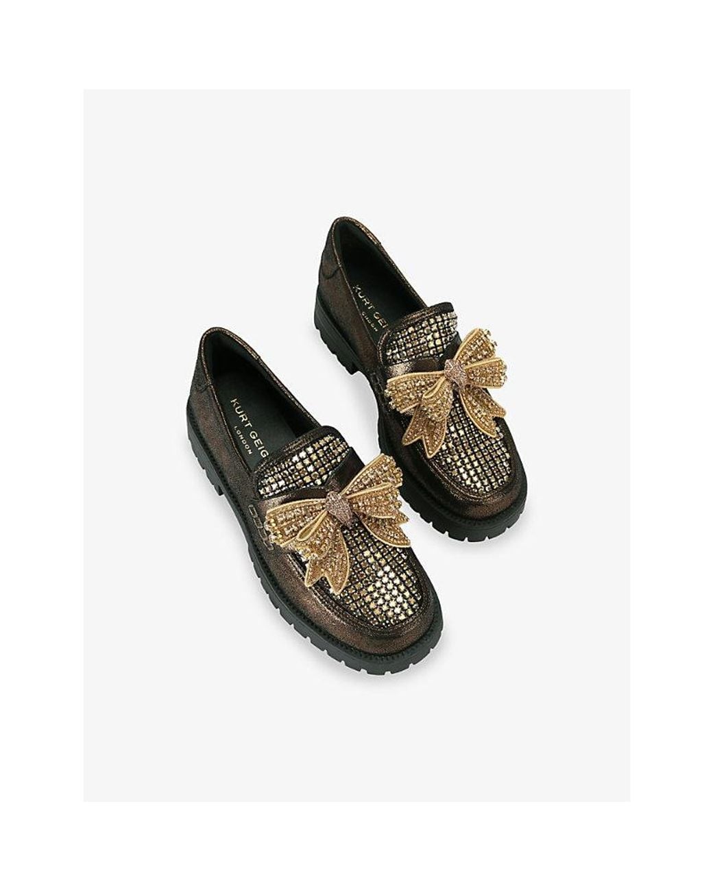 Kurt Geiger Black Bow Crystal Leather Loafers