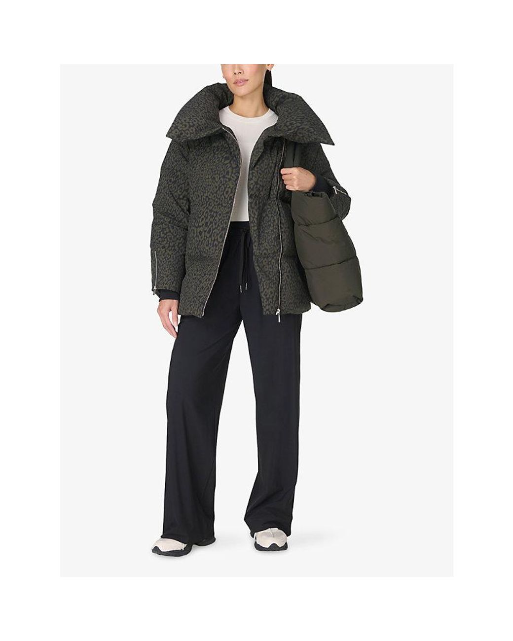 Sweaty Betty Gray Nimbus Cloud Funnel-Neck Shell-Down Puffer Jacket