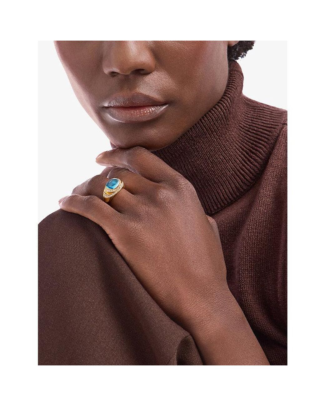 BVLGARI Metallic Cabochon 18Ct- Topaz And 0.56Ct Demi Pavé-Diamond Ring