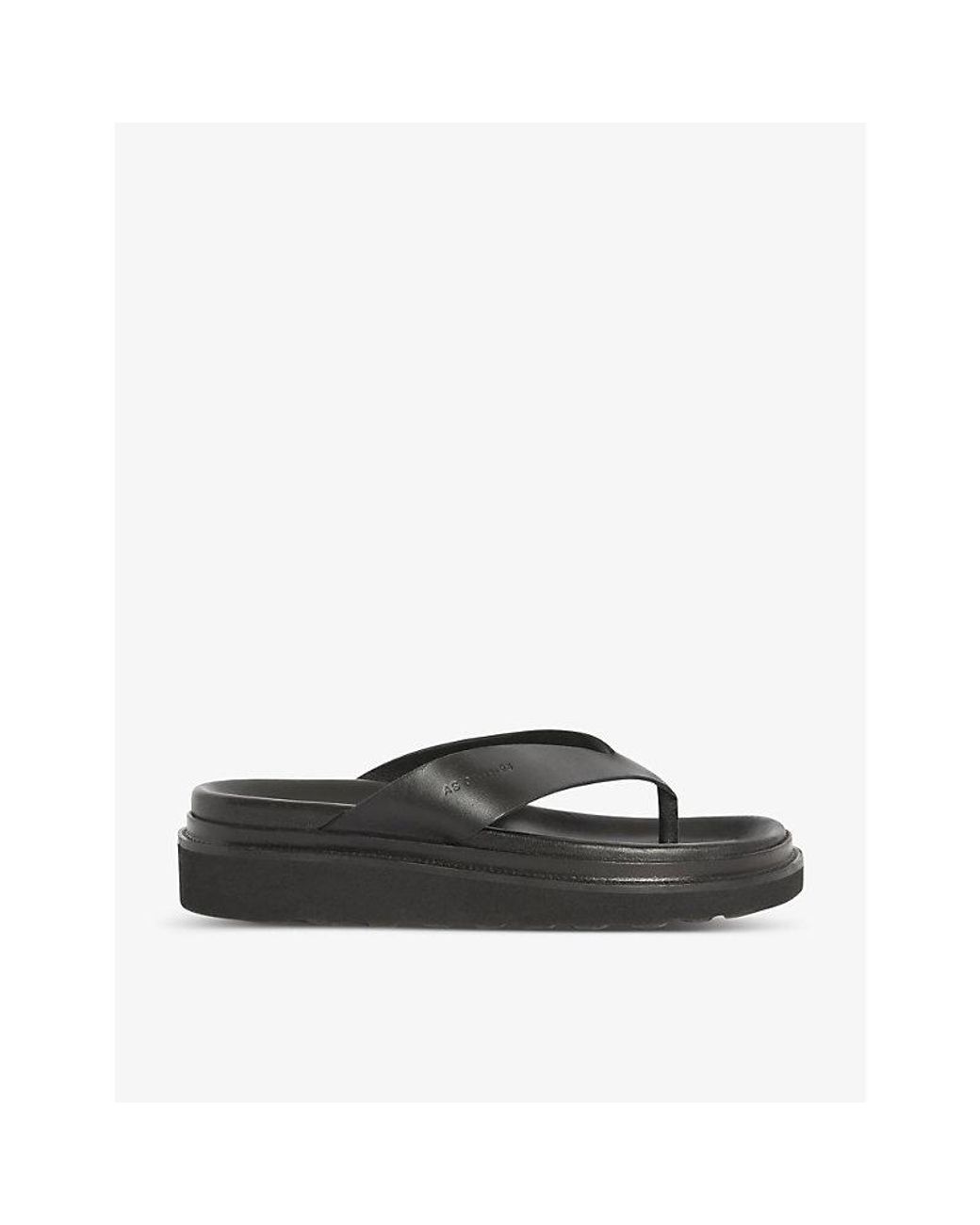 AllSaints Rio Logo embossed Leather Platform Sandals in Black for