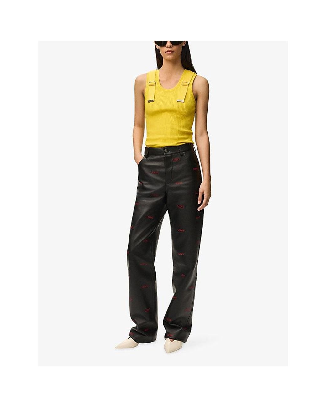 Loewe Yellow Ribbed Buckled-Strap Cotton-Blend Tank Top