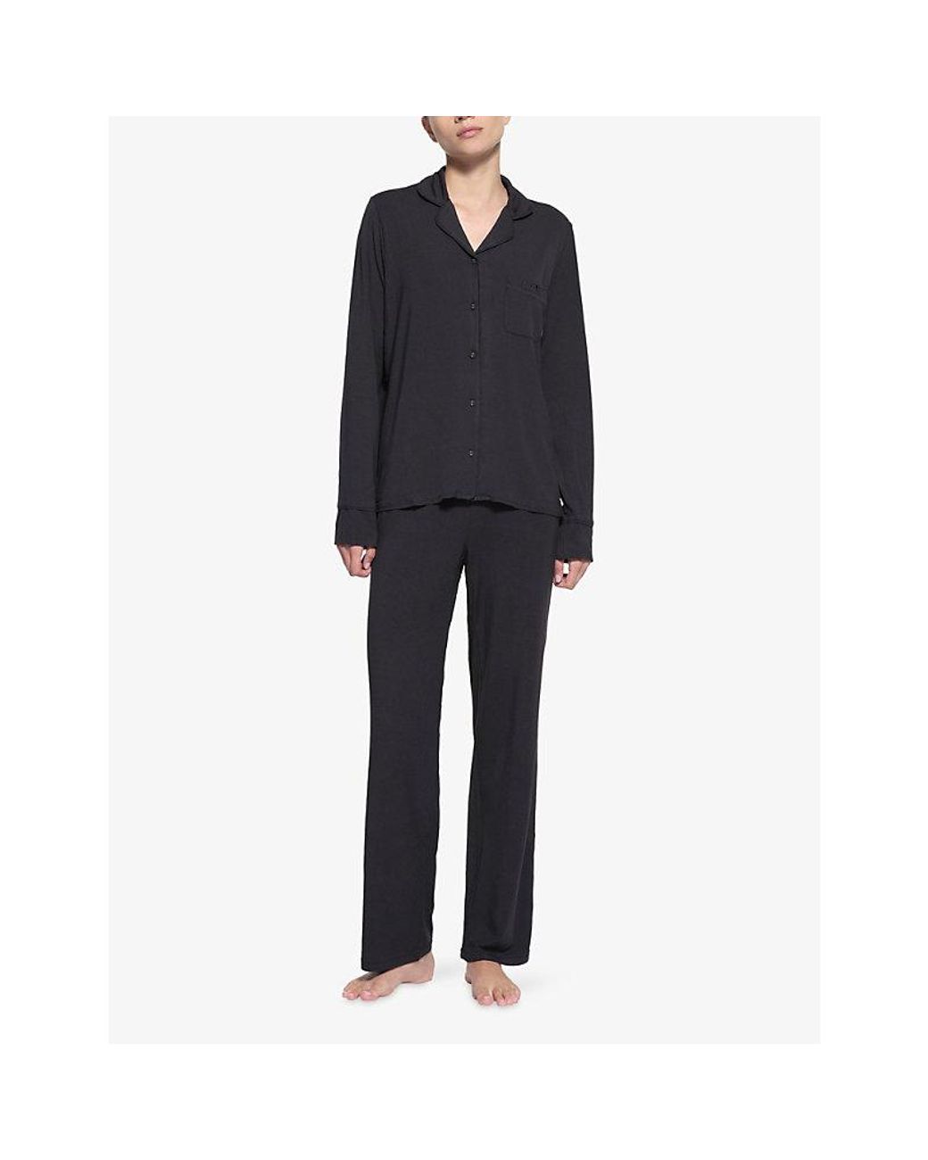 Skims Black Long-Sleeve Button-Up Modal-Jersey Sleep Set