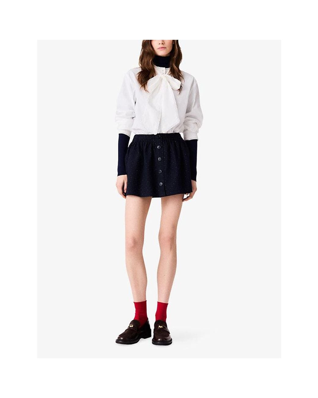 Maje Blue Tailored Rhinestone-Embellished Stretch-Woven Mini Skirt