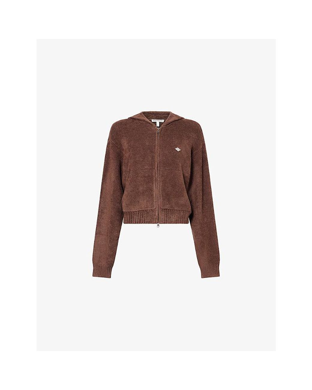 The Couture Club Brown Logo-Embroidered Zip-Up Stretch-Knit Hoody