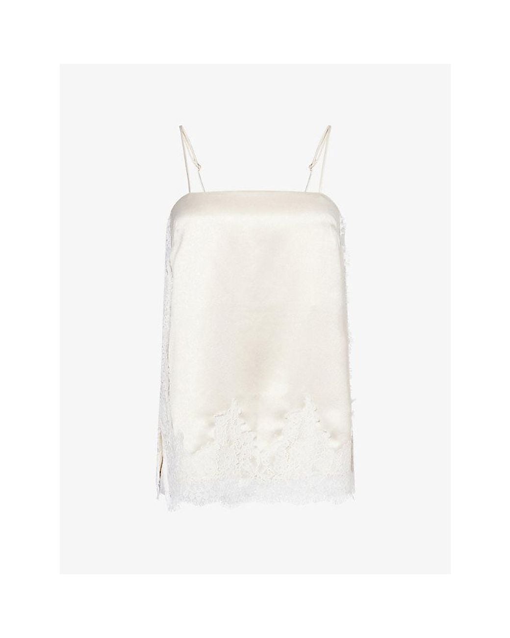 Dissh White Selene Lace-Trim Satin Cami Top