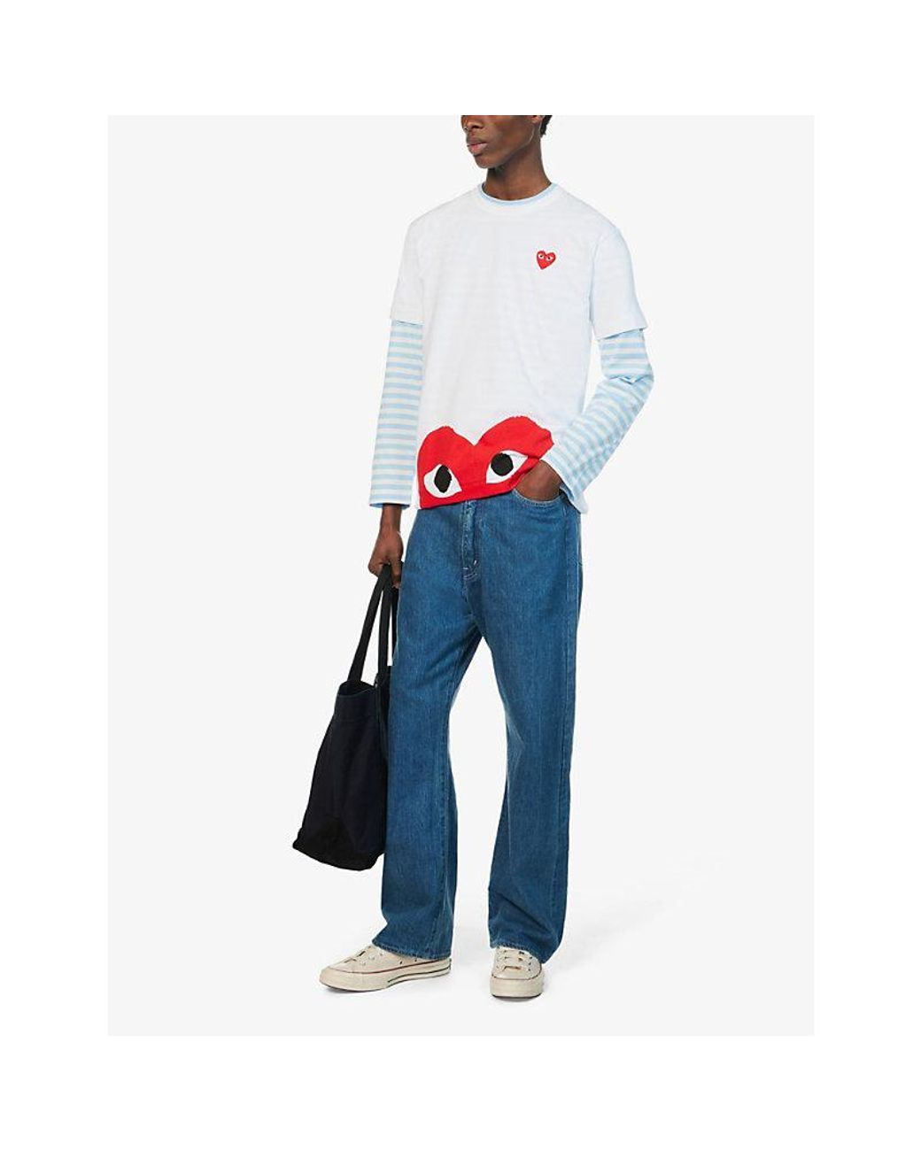 COMME DES GARÇONS PLAY Blue Half-Heart Logo T-Shirt for men