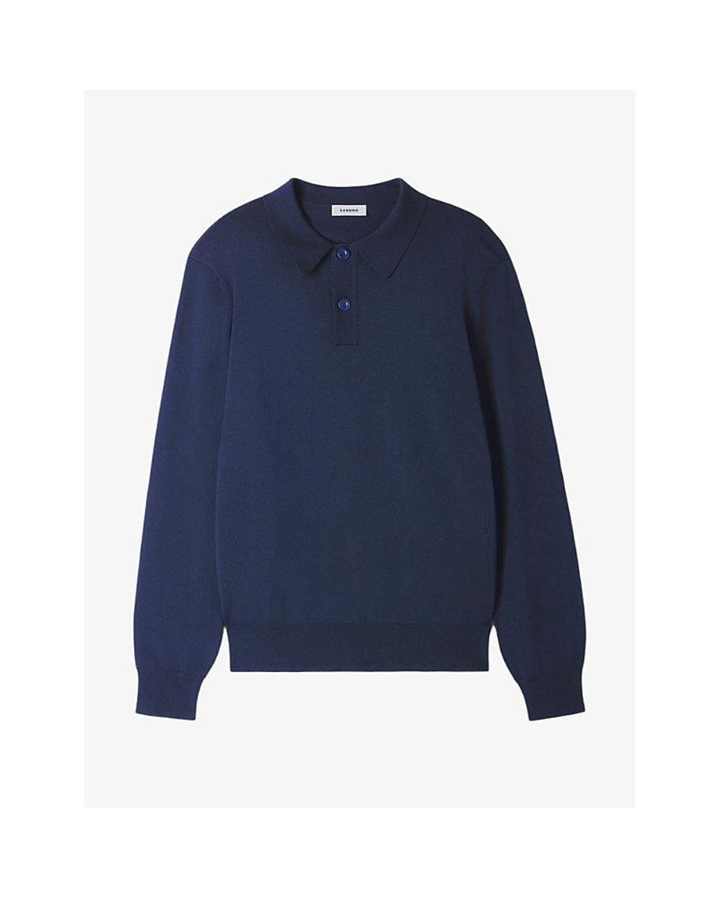 Sandro Blue Long-Sleeved Knitted Polo Shirt for men