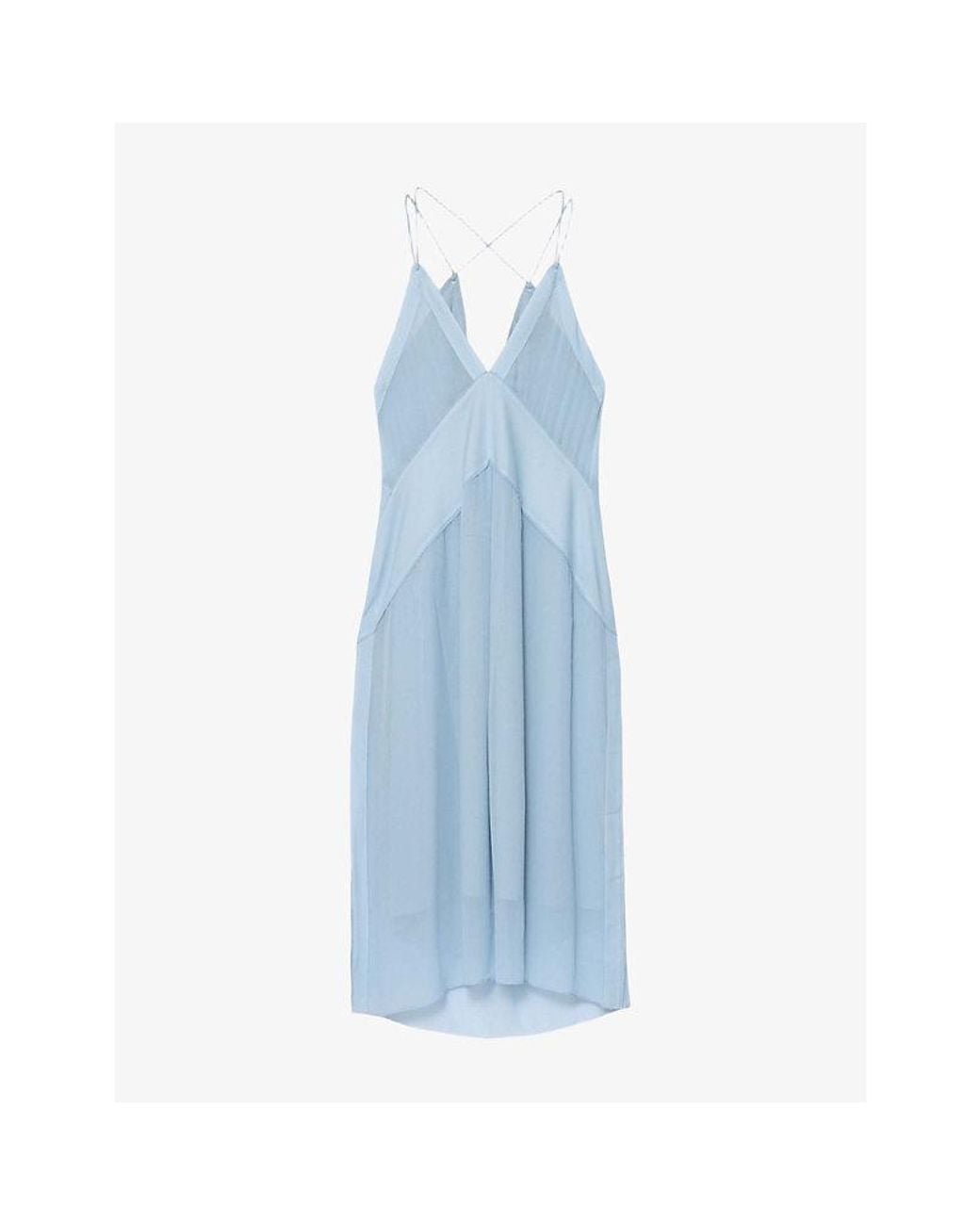 AllSaints Blue Fawn V-Neck Woven Midi Slip Dress