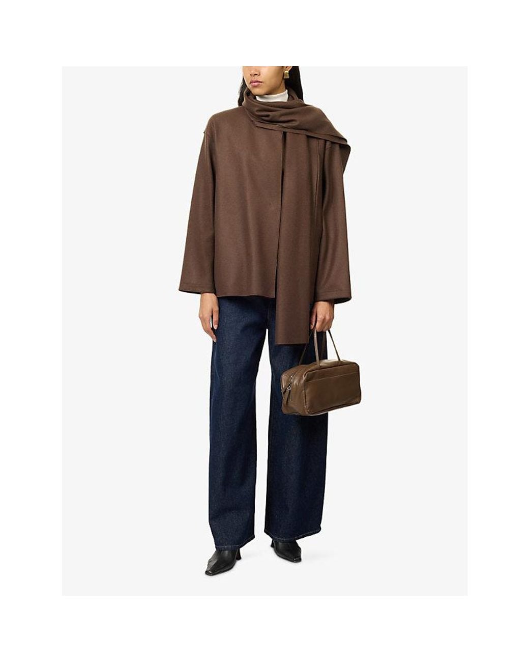 Harris Wharf London Brown Scarf-Collar Slip-Pocket Wool-And-Cashmere Coat