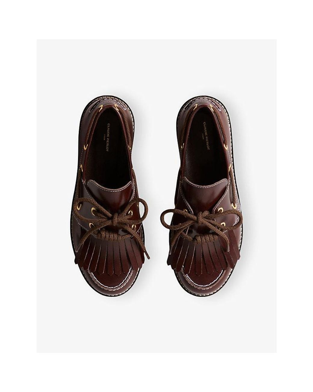 Claudie Pierlot Brown Lace-Up Leather Boat Shoes