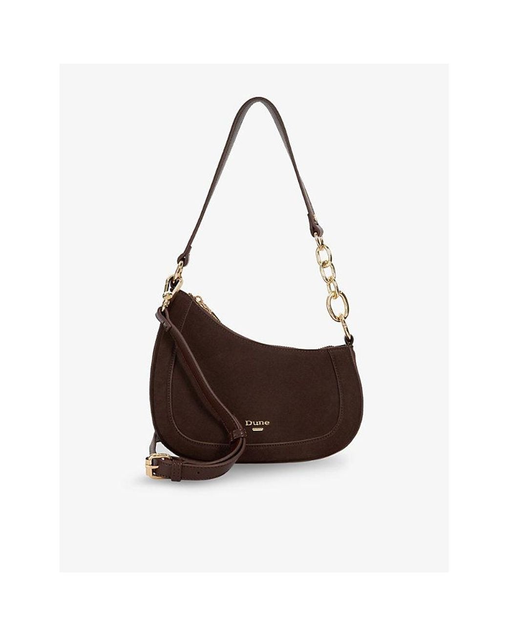 Dune Brown Direction Small Suede Shoulder Bag