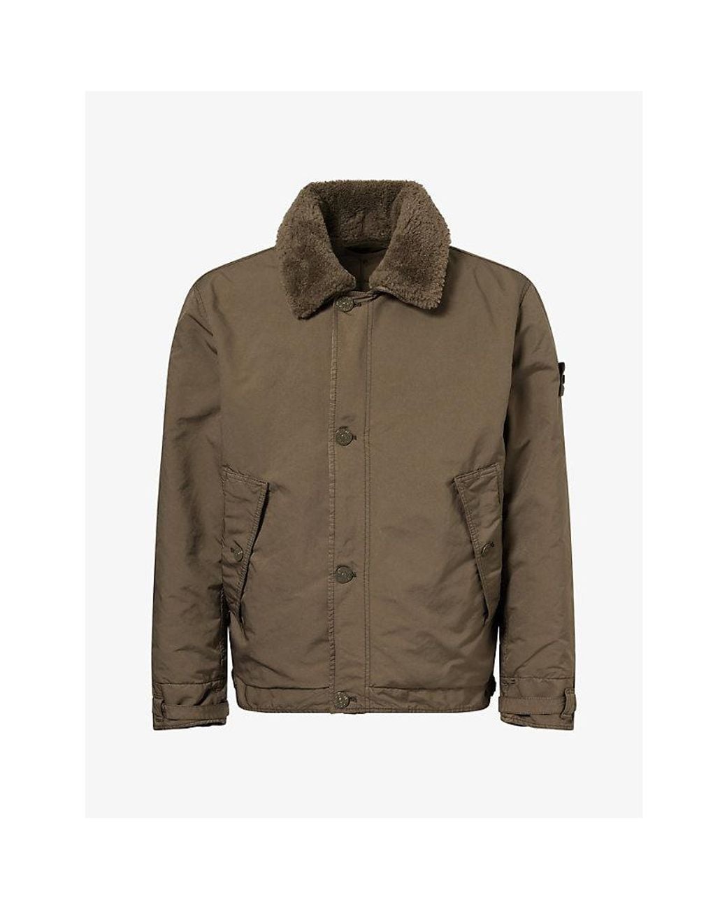 Stone Island Green Ghost David-Tc Shearling-Collar Woven Jacket for men