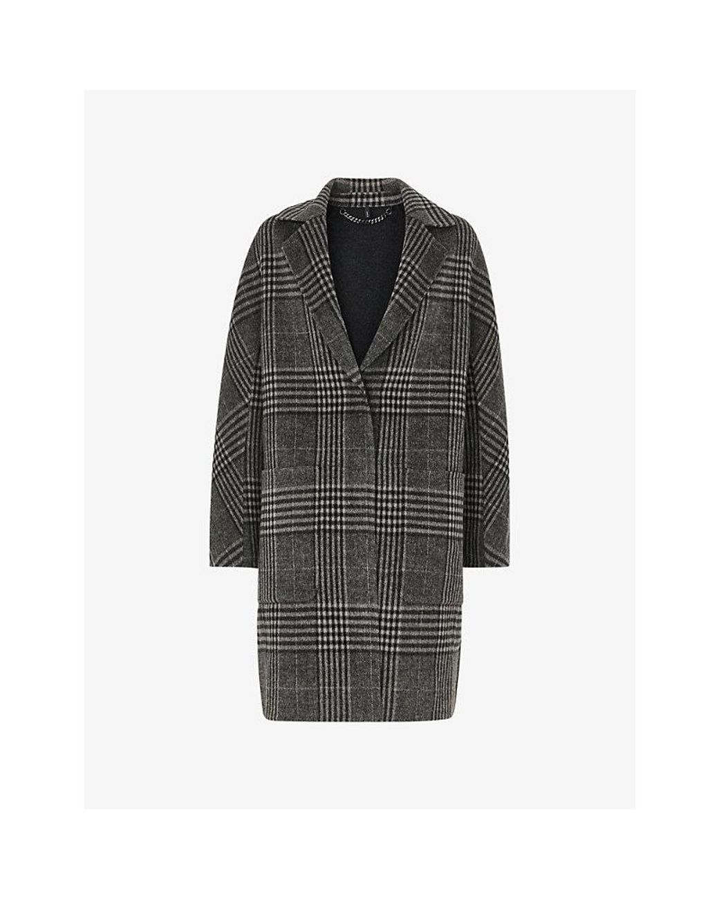 Whistles Black Cassie Double Face Check Wool-Blend Coat
